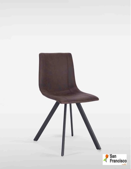 Silla de diseño Industrial tapizado en tejido envejecido color marrón chocolate.