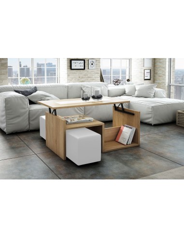 8179A Mesa de centro tapa elevable roble cambrian y blanco. Juego 2 pufs opcional.