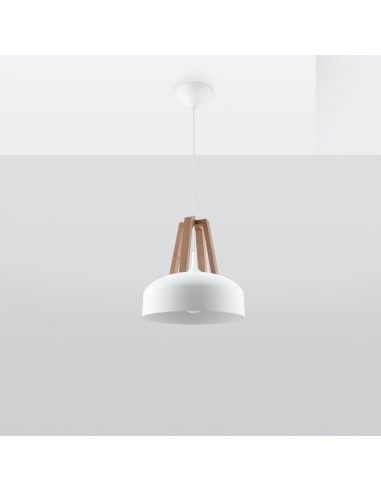 Lámpara colgante CASCO blanco/madera natural