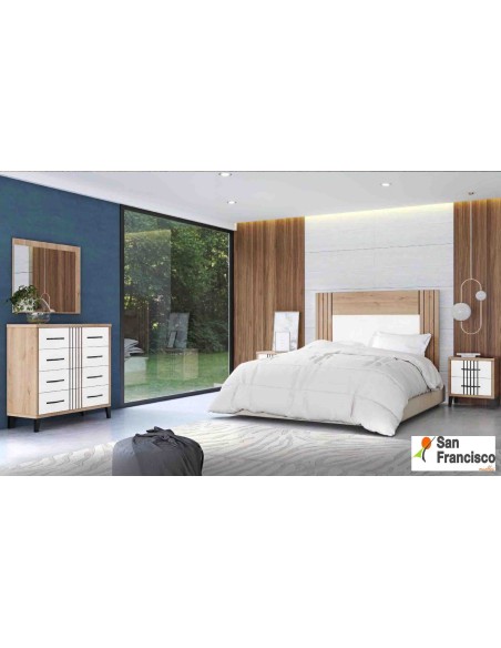 Dormitorio completo acabado en Roble Dakota y Blanco