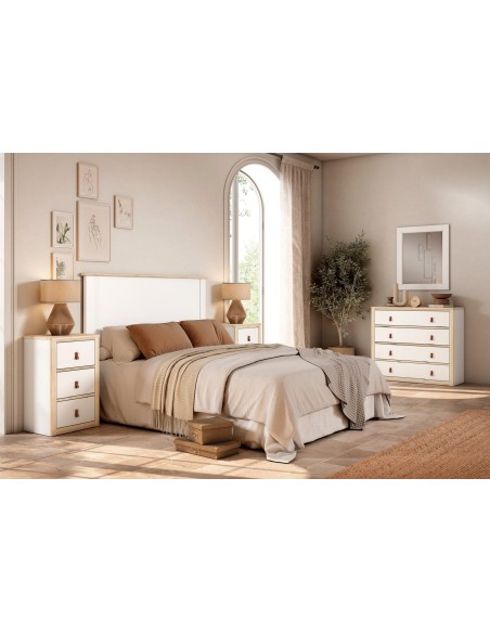 dormitorio de matrimonio con mesitas de 3 cajones
