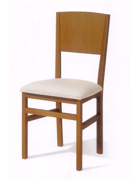 SFDAN28 Silla de comedor. Acabado barniz o laca y tapizada en chenilla o polipiel. Vista frontal.