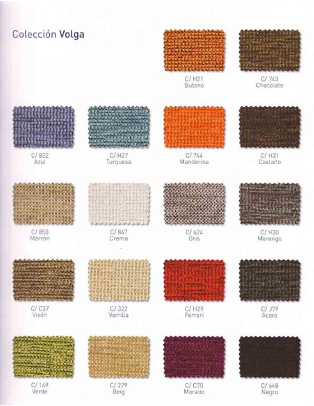 CARTA DE COLORES DE TAPICERÍA CHENILLA.