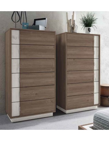 SFGZMSON04A Dormitorio matrimonio compuesto por cabecero 245 cm y 2 mesitas de 45 cm. Acabado Perkín y Ártico. Sinfonier opciona