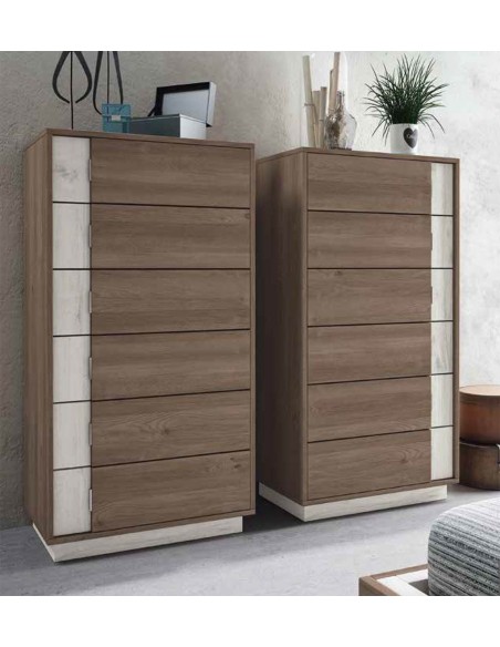 SFGZMSON04A Dormitorio matrimonio compuesto por cabecero 245 cm y 2 mesitas de 45 cm. Acabado Perkín y Ártico. Sinfonier opciona