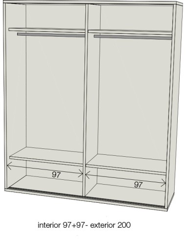 Armario 2 puertas correderas con banda de 200 cm. Detalle interior standard.