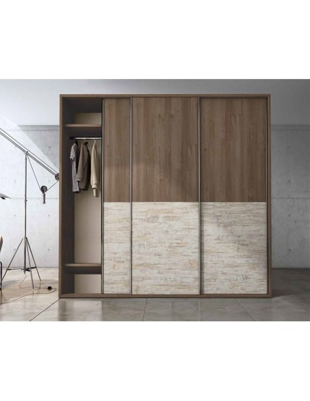 Armario 3 puertas correderas Duo de 220cm Acabado Perkín y Vintage.