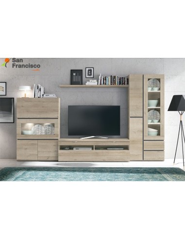 Apilable salón diseño moderno económico de 315cm. Acabado natural y Antracita. Iluminacion LEDS opcional.