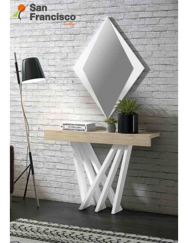 Recibidor económico diseño moderno balda y patas cruzadas. Acabado Roble Aurora y patas Blanco roto.