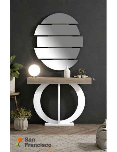 Original mueble recibidor alto diseño económico máxima calidad. Acabado Roble Tostado y pié Blanco Roto.