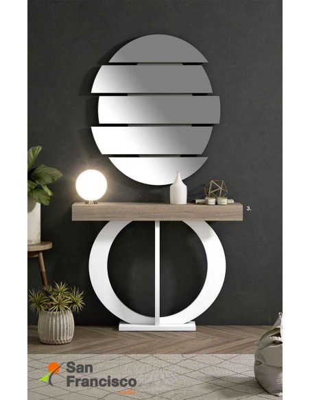 Original mueble recibidor alto diseño económico máxima calidad. Acabado Roble Tostado y pié Blanco Roto.