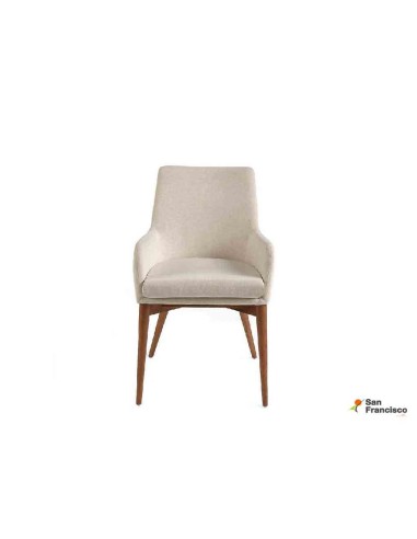 Sillón tapizado en Polipiel Blanca y patas Nogal