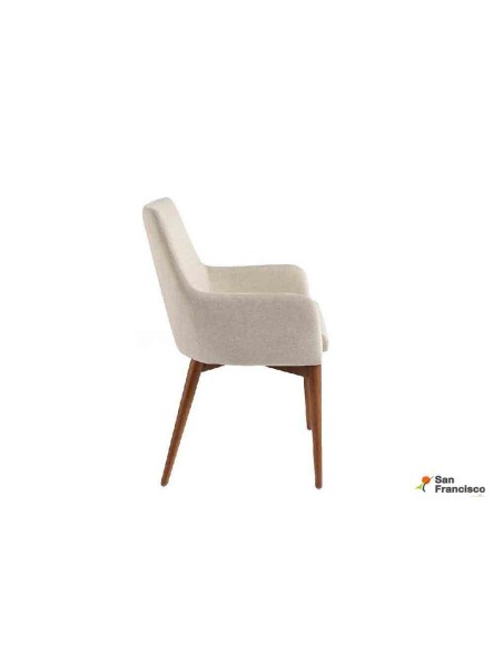 Sillón tapizado en Polipiel Blanca y patas Nogal
