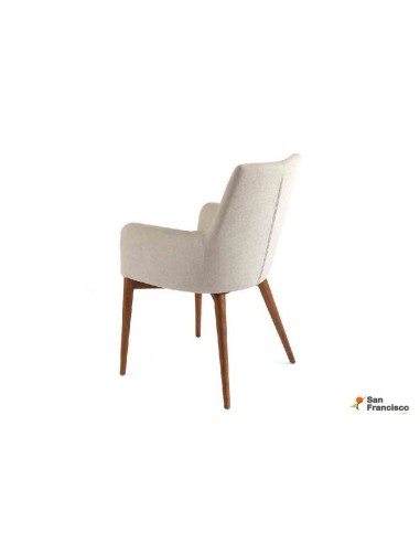 Sillón tapizado en Polipiel Blanca y patas Nogal