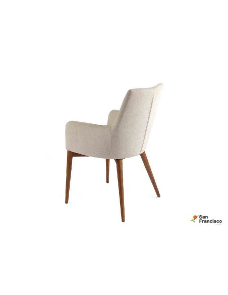 Sillón tapizado en Polipiel Blanca y patas Nogal