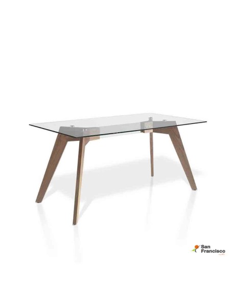Mesa de cristal y Nogal fija de 160 x 95 cm