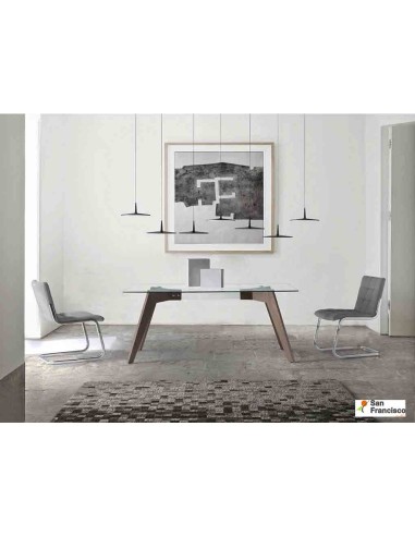 Mesa de cristal y Nogal fija de 160 x 95 cm