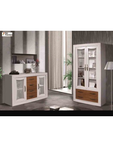 Vitrina Rústica 100cm Lacada Blanca y Cerezo