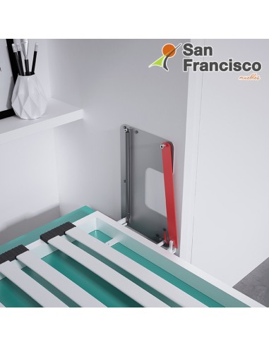 Cama abatible horizontal 90X190cm con armario superior y escritorio. Económica. DETALLE SISTEMA DE SEGURIDAD.