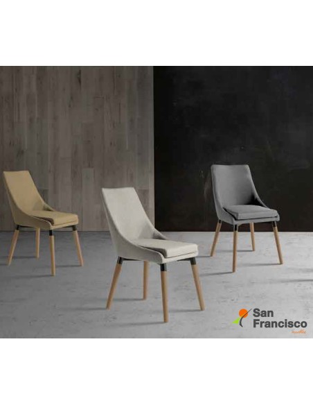 Silla de estilo nórdico con patas de madera, tapizadas en tela