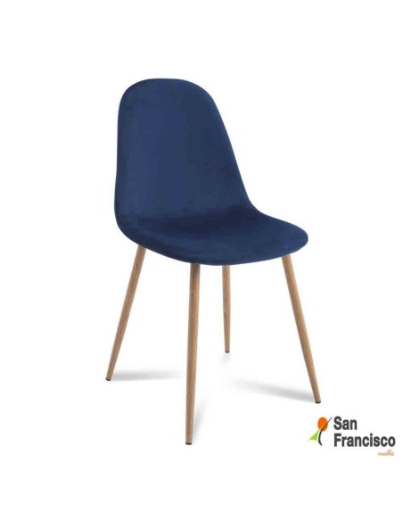 Silla terciopelo Azul - Pata  Color Haya